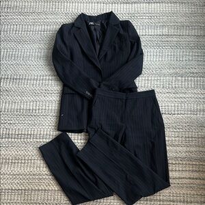 Zara Womens Pinstripe Suit - Black